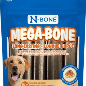 N-Bone Mega-Bone - Bâtonnets Saveur Mac N' Cheese - Gâteries Dentaires pour Chiens de Races Moyennes et Grandes Races