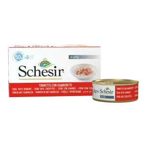 Schesir - Chat Adulte Thon et Crevettes en Gelée - Multipak de 6 x 50 g - Nourriture Humide pour Chats