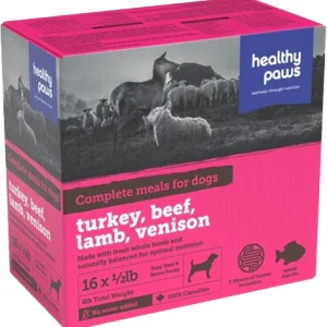 Healthy Paws - Dinde, Agneau, Boeuf et Venaison - Nourriture Crue Congelée pour Chiens