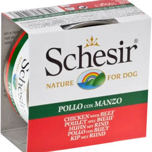 Schesir - Chien Adulte Gelée de Filets de Poulet avec Boeuf - Nourriture Humide Sans Grains pour Chiens