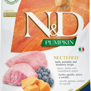 Famina N&D Citrouille - Chat Stérilisé Agneau, Potiron et Myrtille - Nourriture Sèche Sans Grains pour Chats