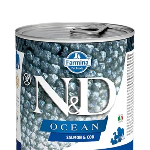 Famina N&D Océan - Chien Saumon et Morue - Nourriture Humide Sans Grains pour Chiens