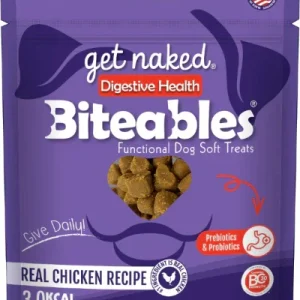Get Naked Biteables - Santé Digestive, Poulet - Gâteries Tendres Fonctionnelles Sans Grains pour Chiens