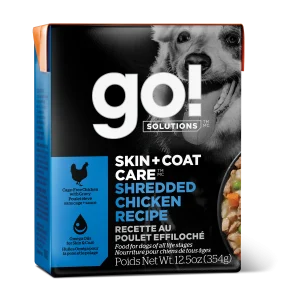 Petcurean Go! Solutions - Chien Soins Peau & Pelage, Poulet Éffiloché - Nourriture Humide pour Chiens en Tetra Pak