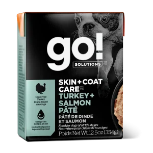 Petcurean Go! Solutions - Chien Soins Peau et Pelage, Pâté de Dinde et Saumon - Nourriture Humide pour Chiens en Tetra Pak