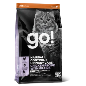 Petcurean Go! Solutions - Chat Contrôle Boules de Poils + Soins Urinaires Poulet avec Grains Anciens - Nourriture Sèche pour Chats