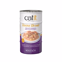 Catit Divine Shreds - Chat Thon avec Shirasu et Patate Douce en Gelée - Multipack de 4 x 85 g - Nourriture Humide Sans Grains pour Chats