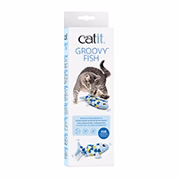 Catit Groovy - Poisson Bleu avec Herbe à Chat 8" - Jouet Interactif à Batterie pour Chats
