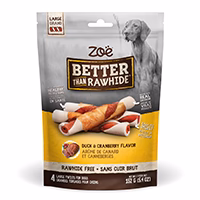 Zoë Better Than Rawhide - Bâtonnets Saveur de Canard et Canneberges - Gâteries Sans Cuir Brut pour Chiens